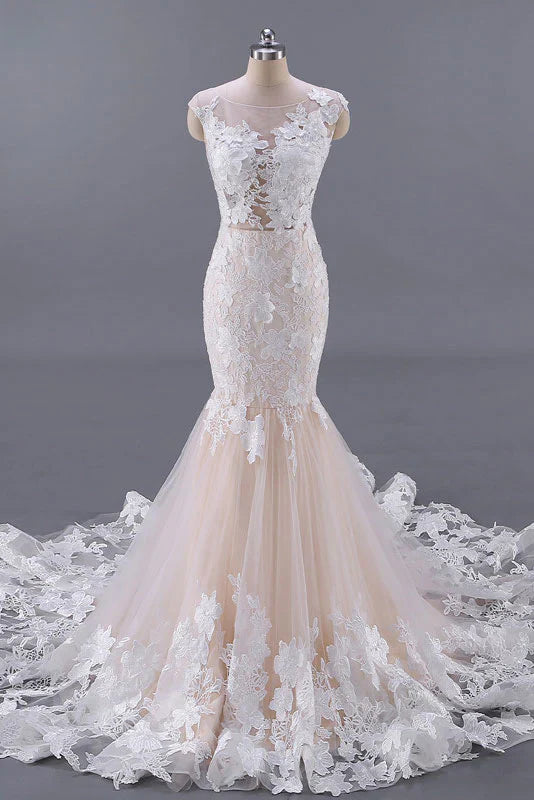 Luolandi Unique tulle lace long Wedding Dresses Beautiful With Flowers